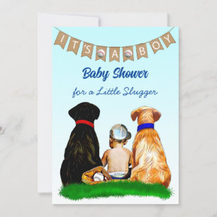 Invitation Baby shower à thème de baseball et de chiens