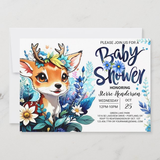 Invitation Baby shower à thème de cerfs de bois pour garçon (Devant)