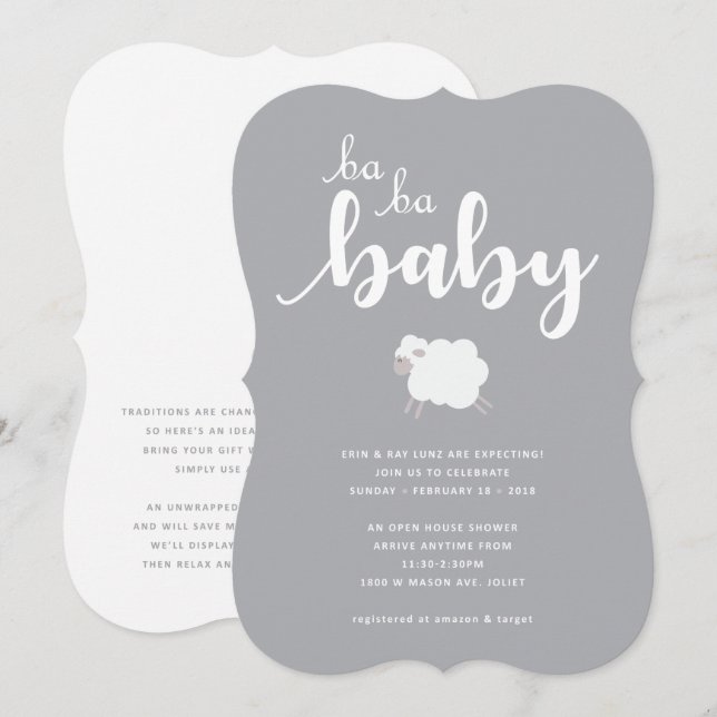 Invitation Baby shower à thème de l'agneau (Devant / Derrière)