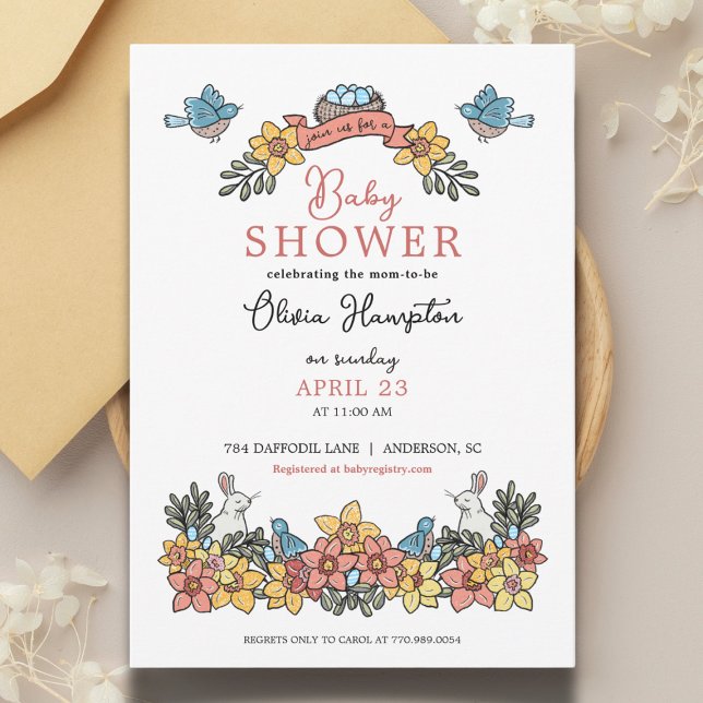 Invitation Baby shower à thème de Pâques pour les filles (Créateur téléchargé)