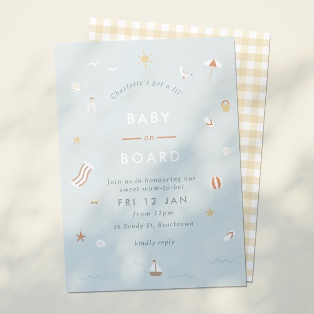 Invitation baby shower À Thème En vichy Plage "Baby On Board" (Créateur téléchargé)