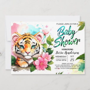 Invitation Baby shower à thème Jungle Vibes Pink Tiger