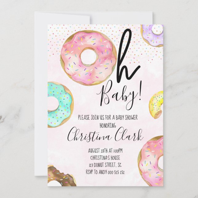 Invitation Baby shower à thème Oh Baby Donut (Devant)
