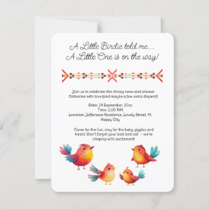 Invitation Baby shower À Thème Oiseau Mignonne Aquarelle