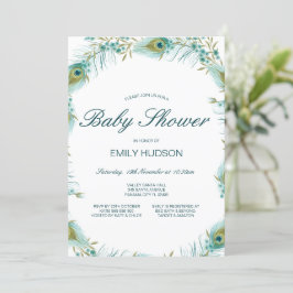 Invitation Baby Shower à thème Paon éditable