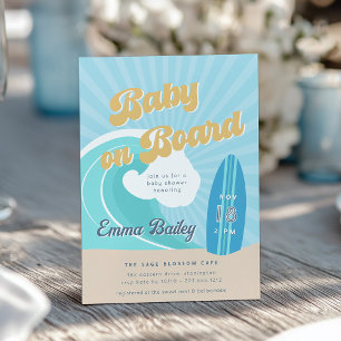 Invitation Baby shower à thème Surf rétro