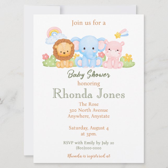 Invitation Baby shower à thème tendance Jungle (Devant)