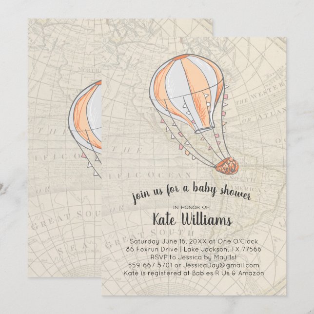 Invitation Baby shower à thème Voyage (Devant / Derrière)