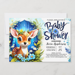 Invitation Baby shower à thème Whimsical Blue Deer