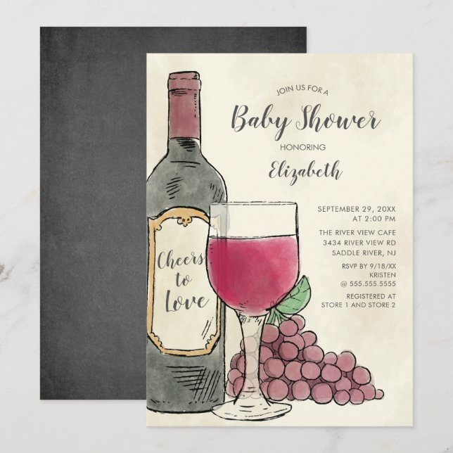 Invitation Baby shower à vin pour l'amour (Devant / Derrière)