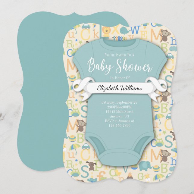 Invitation Baby shower ABC Baby Alphabet (Devant / Derrière)