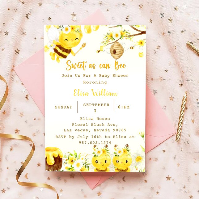 Invitation Baby shower Abeille Douce Comme Peut Être (Créateur téléchargé)