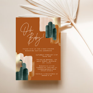 Invitation Baby shower abstrait d'aquarelle en terre cuite