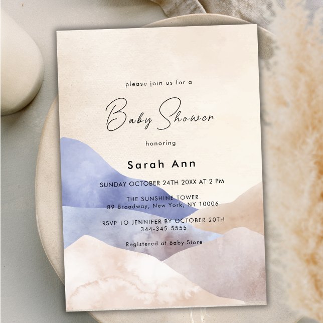 Invitation Baby shower Abstrait du désert moderne (Modern Desert Mountain Abstract Baby Shower Invitation)
