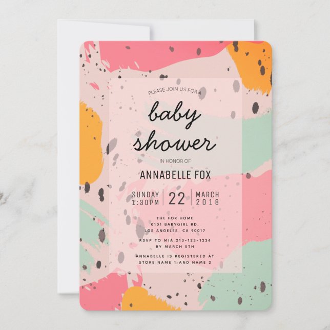 Invitation Baby shower Abstrait rose Turquoise (Devant)