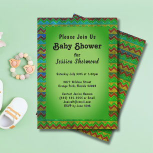 Invitation Baby shower Abstrait tribal Aztec Chevron Green