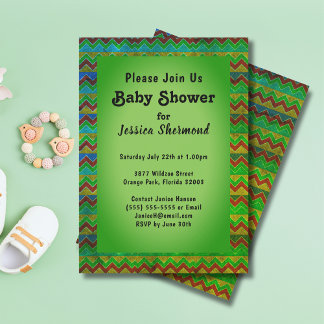 Invitation Baby shower Abstrait tribal Aztec Chevron Green