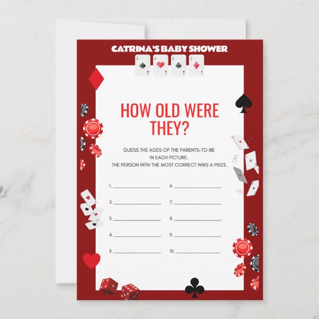 Invitation Baby shower Ace Casino - Nom modifiable, 5x7 (Devant)