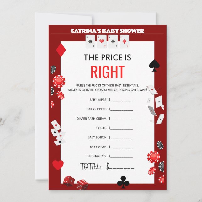 Invitation Baby shower Ace Casino - Nom modifiable, 5x7 (Devant)