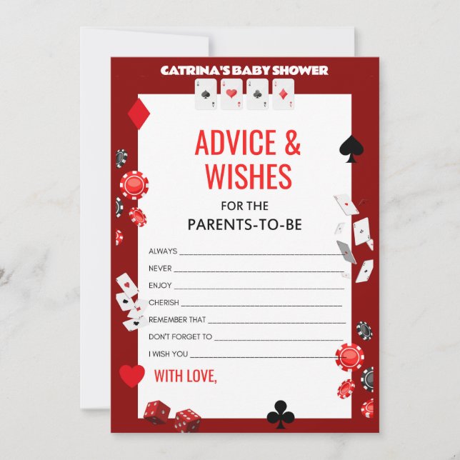 Invitation Baby shower Ace Casino - Nom modifiable, 5x7 (Devant)