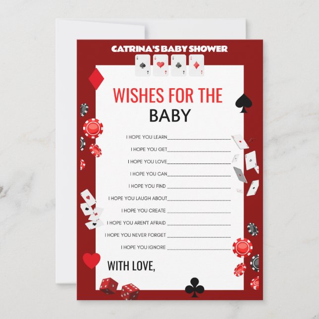 Invitation Baby shower Ace Casino - Nom modifiable, 5x7 (Devant)