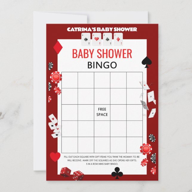 Invitation Baby shower Ace Casino - Nom modifiable, 5x7 (Devant)