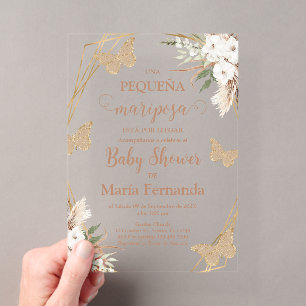 Invitation Baby shower acrylique avec papillon
