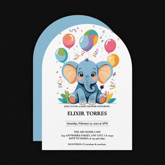Invitation Baby shower adorable Baby Elephant Ballons (Créateur téléchargé)
