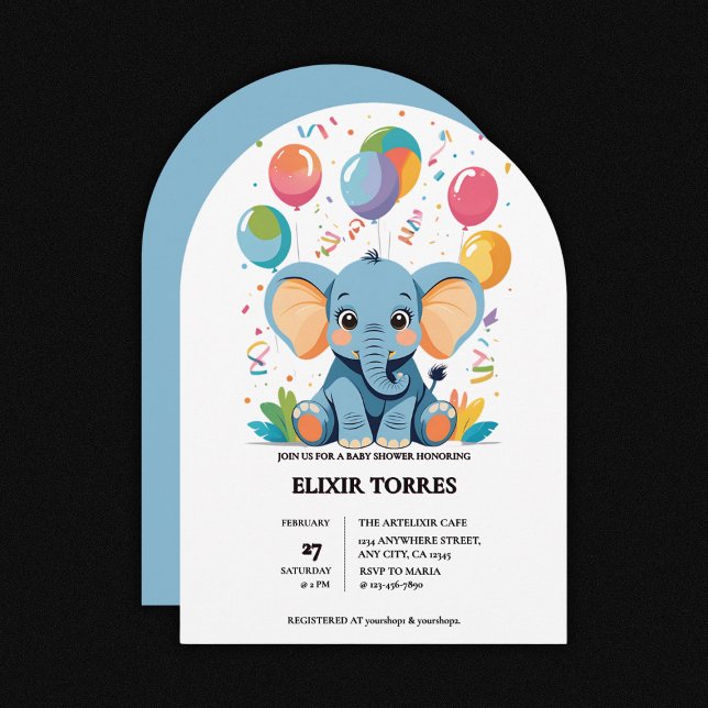 Invitation Baby shower adorable Baby Elephant Ballons (Créateur téléchargé)