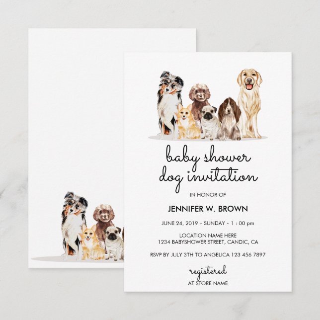 Invitation Baby shower adorable Chien Chien Chien Chien Chien (Devant / Derrière)