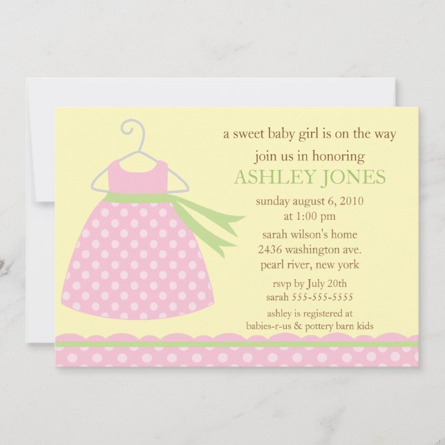 Invitation Baby shower adorable de robe de bébé (Devant)