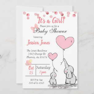 Invitation Baby shower adorable Mama & Baby Pink Elephants