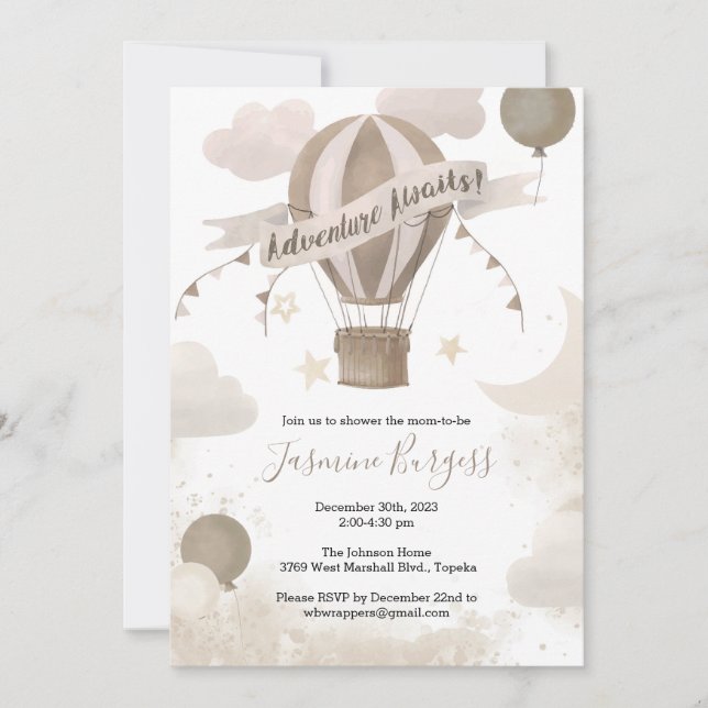 Invitation Baby shower Adventure Await - Browns (Devant)