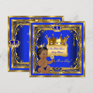 Invitation Baby shower Africain Américain Boy Blue Gold