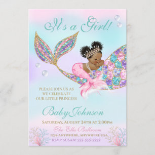 Invitation Baby shower africain-américain de la sirène : la P