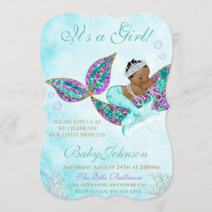 Invitation Baby shower africain-américain de la sirène : la P