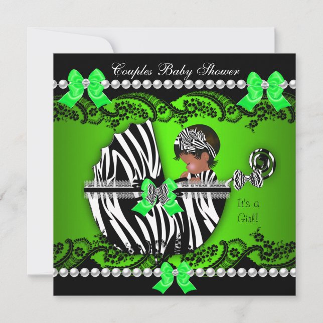 Invitation Baby shower Africain-Américain fille Zebra (Devant)