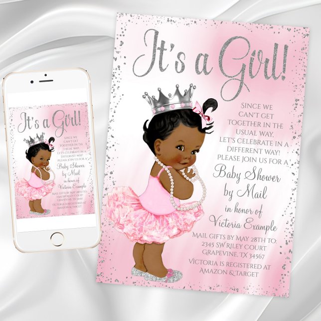 Invitation Baby Shower African Princess par courrier (Long distance mail baby shower invitation. Instant download and printed invitations available.)