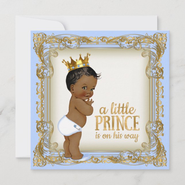 Invitation Baby shower afro-américain Bébé bleu (Devant)