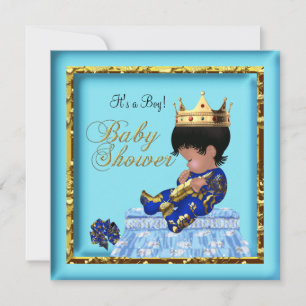 Invitation Baby Shower Afro-Américain Bleu Or Garçon