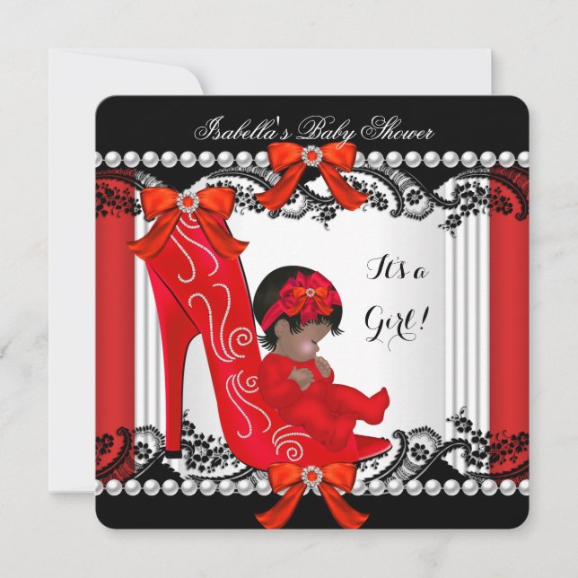 Invitation Baby shower afro-américain fille Chaussure rouge (Devant)