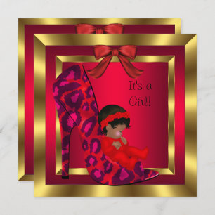 Invitation Baby shower afro-américain fille Chaussure rouge o
