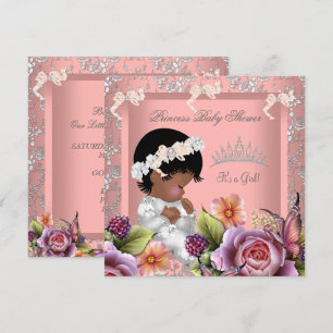 Invitation Baby shower afro-américain fille corail rose rose