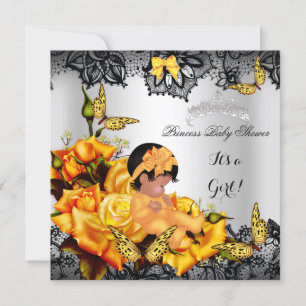 Invitation Baby shower afro-américain fille papillon jaune