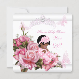 Invitation Baby shower afro-américain fille papillon rose W