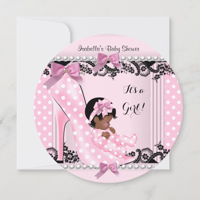 Invitation Baby shower afro-américain fille Pois rose (Devant)
