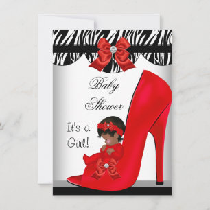 Invitation Baby shower afro-américain fille Red Baby Chaussur