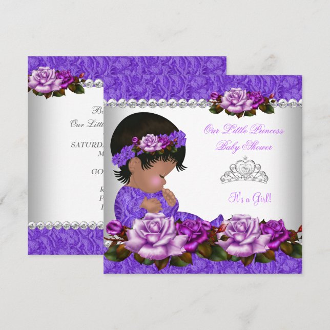 Invitation Baby shower afro-américain fille Rose 3 (Devant / Derrière)