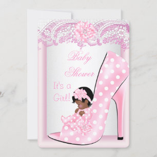 Invitation Baby shower afro-américain fille rose bébé chaussu