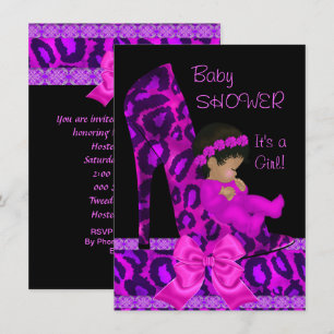 Invitation Baby shower afro-américain fille rose violet chaus
